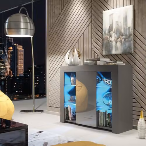 Creative Furniture Modern Glossy Sideboard in Dark Grey with Integrated LED Lighting W/D/H: 97 x 35 x 83 cm – 3