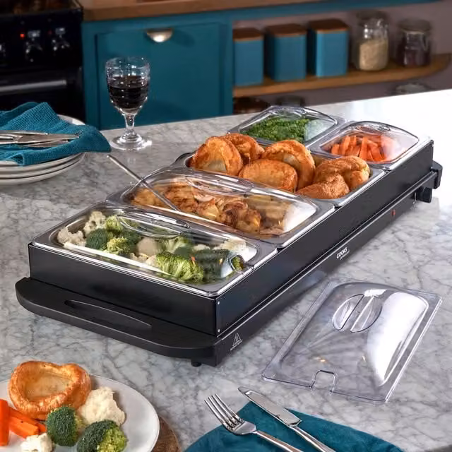 Cooks Professional 5-Section Electric Buffet Warmer with Hotplate Function and Adjustable Temperature Control, 9.6L, Black