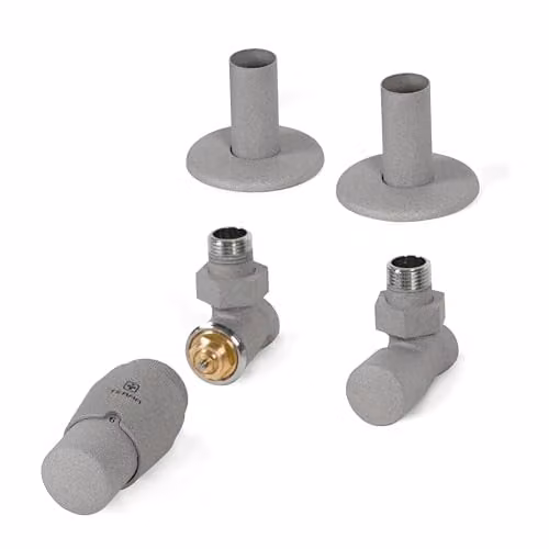 Terma Vario Royal Angled Thermostatic TRV Set with Pipe Masking in Salt N Pepper Grey