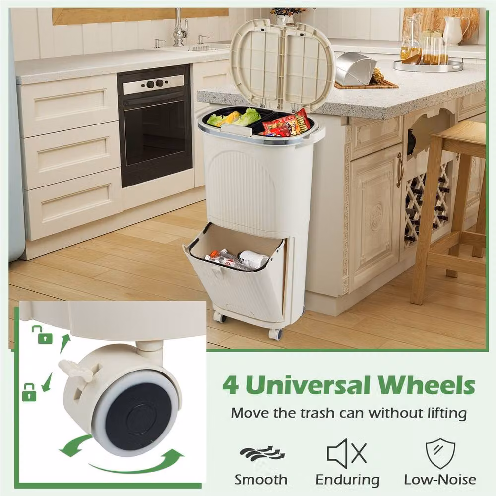 VOGREX 38L Kitchen Sorting Bin with Lid and Pedal in Beige – 2