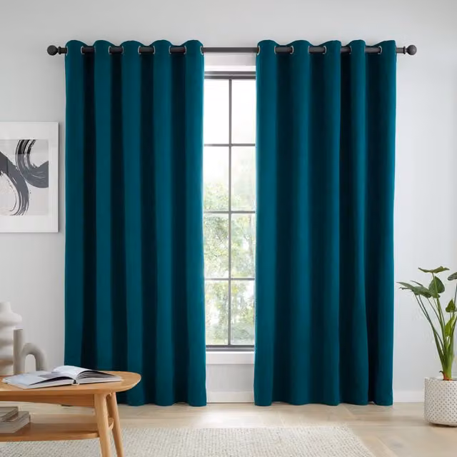 Catherine Lansfield Wilson Velvet Thermal Blackout Eyelet Curtains in Petrol Green