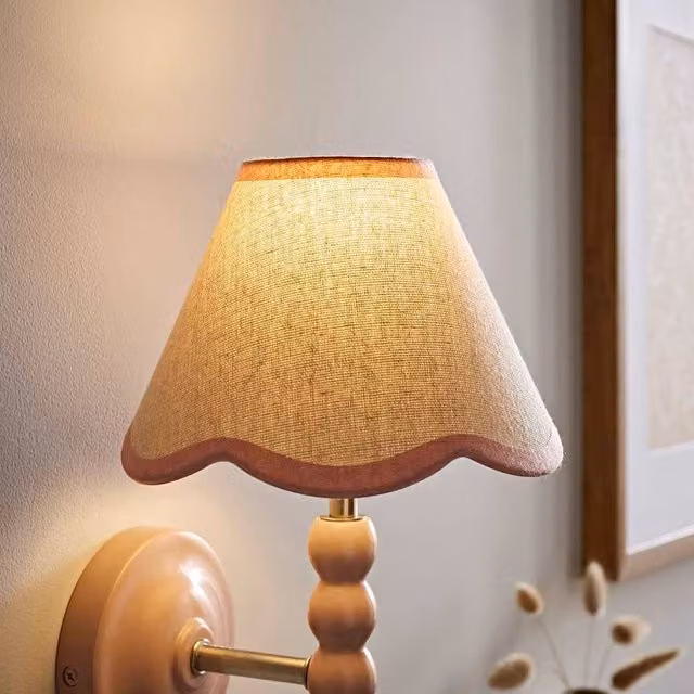 ValueLights Florie Natural Linen Tapered Scalloped Mini Lamp Shade with Pastel Trim in Baby Pink – 1