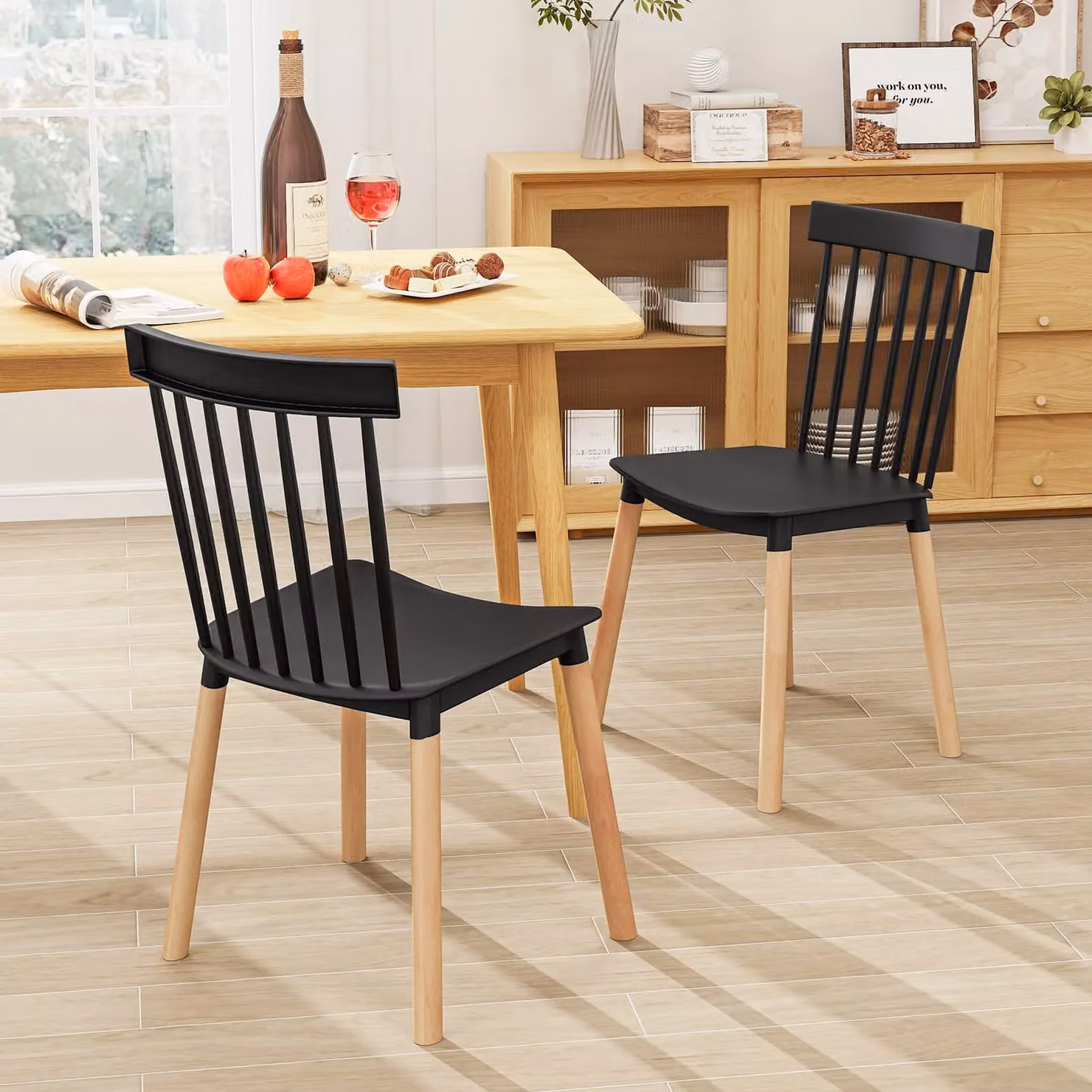 Costway Set of 4 Windsor Armless Dining Chairs in Black Beech Wood – 5