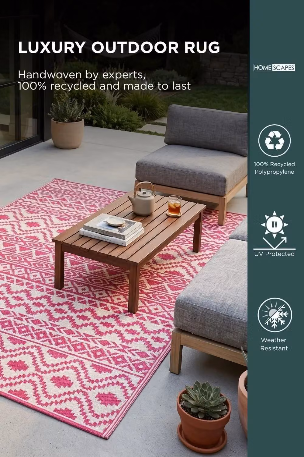 Homescapes Luxury Outdoor Rug Pink Tia Aztec, Reversible and UV Resistant, W: 180 cm, D: 270 cm – 2