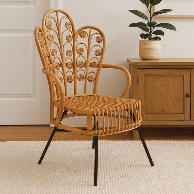 Orsina Brown Natural Rattan Scalloped Back High Back Lounge Chair for Garden and Outdoor Use, W/D/H: 65 x 65 x 102 cm – 1