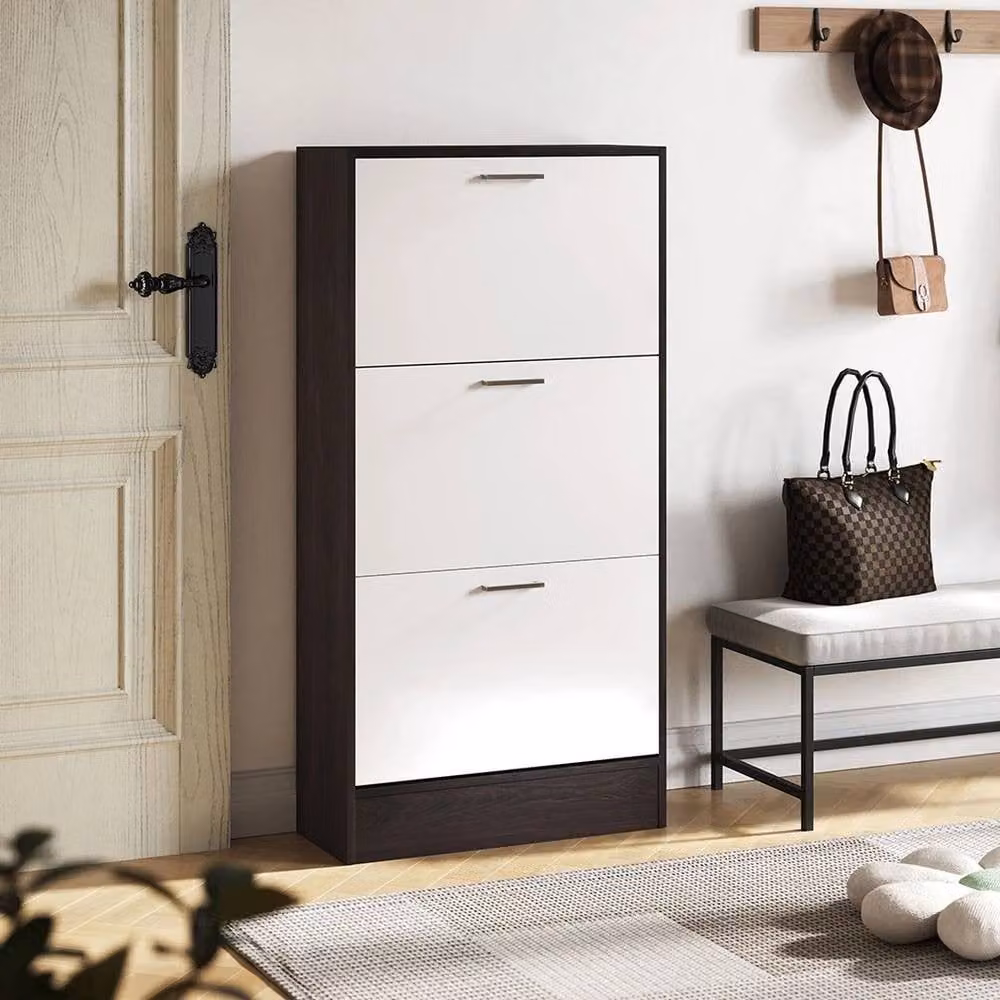 FLAVORA 3 Drawer Wooden Shoe Cabinet Storage Organiser in White, W/D/H: 100 x 100 cm – 4