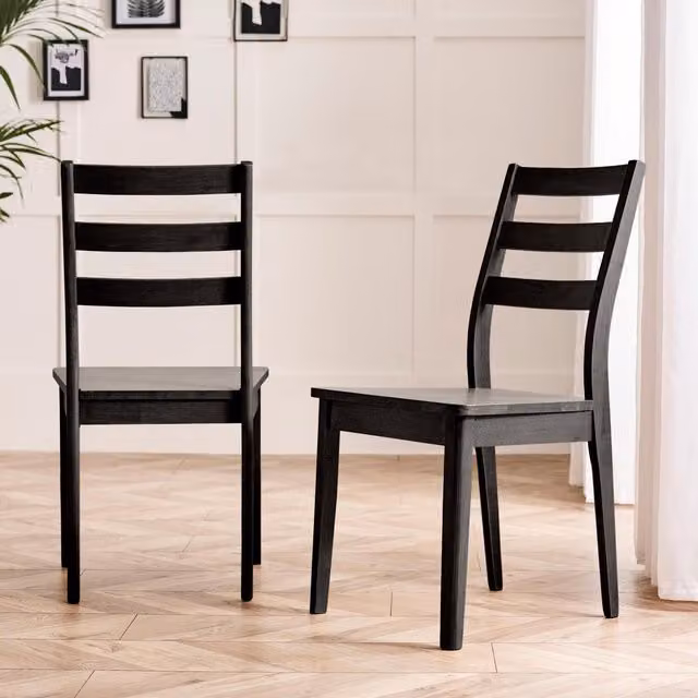 FurnitureboxUK Lynton Set of 2 Modern Solid Rubberwood Dining Chairs in Black