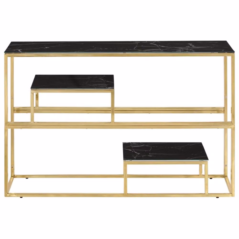 Berkfield Home Modern Rectangular Console Table in Gold and Black with Stainless Steel and Tempered Glass – 2