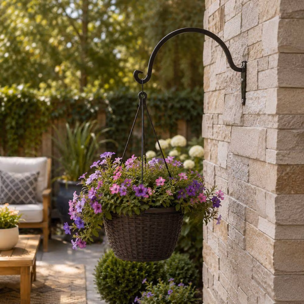 Marco Paul 11 inch Round Metal Hanging Basket Planter with Forge Hook in Black – 3