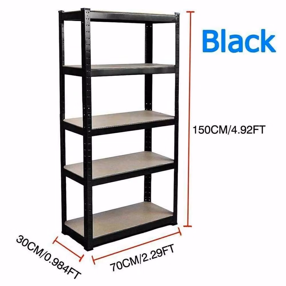 Kelvenix Black Metal and MDF Freestanding Garage Storage Shelving Unit, H 150 x W 70 x D 30 cm – 2