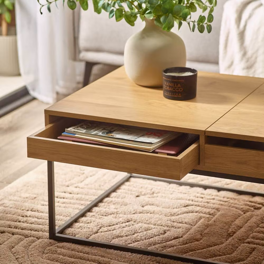 Cheshire Dalmore Rectangular Storage Coffee Table with Lift Mechanism in Brown and Black Oak Effect – 5