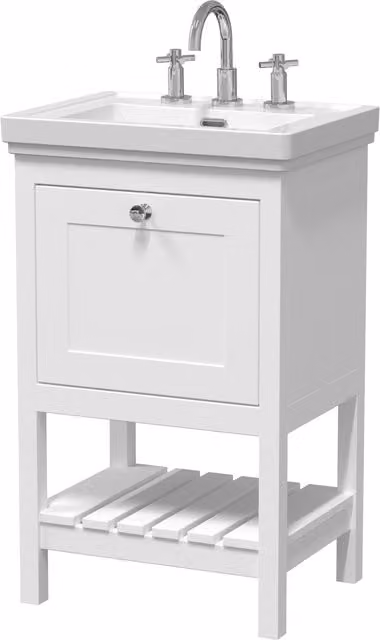 Balterley Freestanding Bathroom Floor Vanity Unit with 1 Drawer and 3 Tap Hole Basin, Pure White – 1