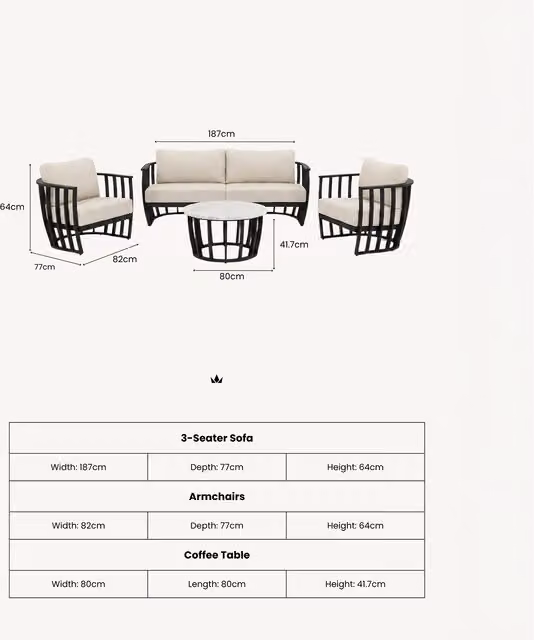 Royalcraft Lucca Aluminium Lounging Set with Coffee Table in Matt Black and Yellow