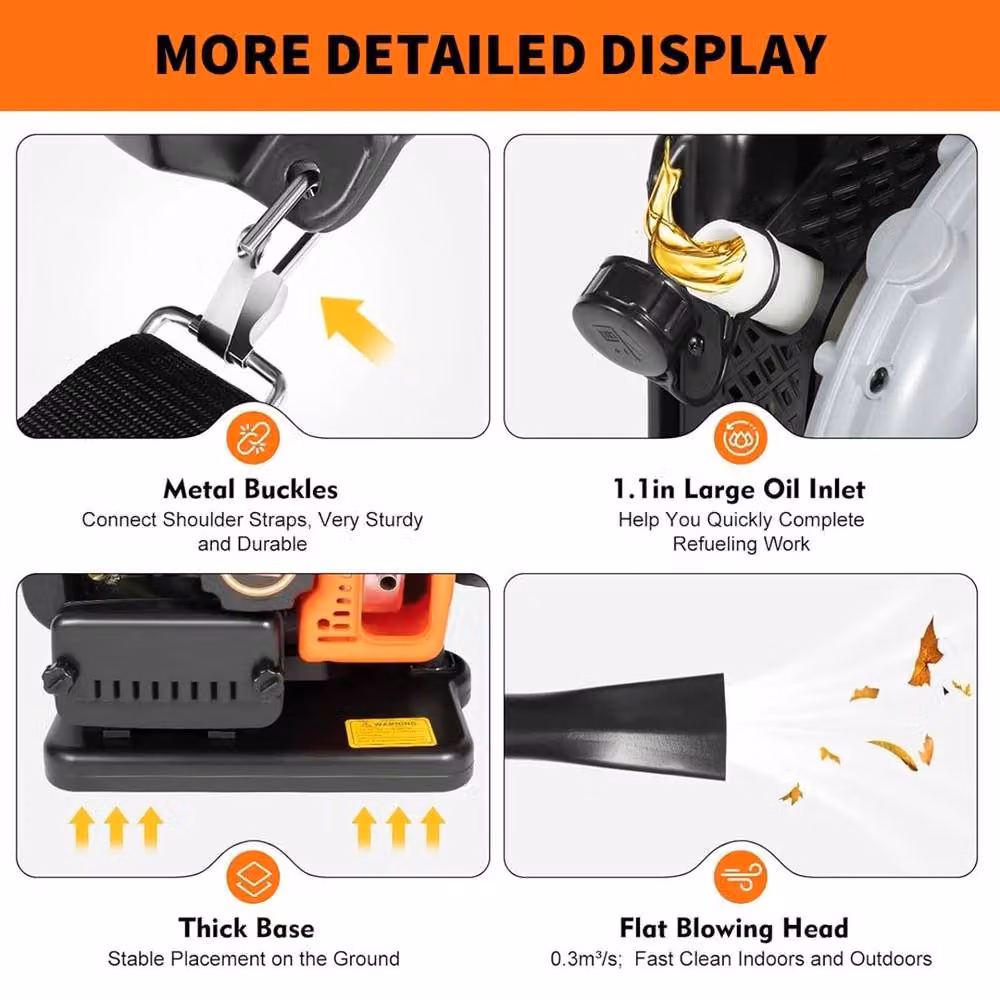SPETLEK 63cc Petrol Engine Backpack Leaf Blower for Professionals, Orange – 2