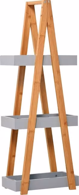 kleankin 3-Tier Freestanding Bamboo Ladder Shelf for Bathroom Storage, Natural Brown – 1