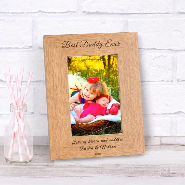 Uniqueful Men's Personalised Best Daddy Ever Wood Picture Frame, Brown, W/H: 10 x 15 cm