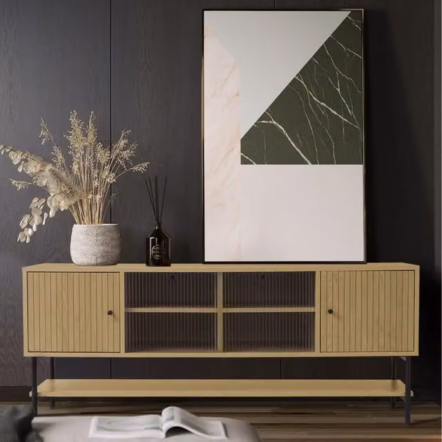 Livingandhome Modern Brown Wood Effect MDF TV Stand with Storage Space