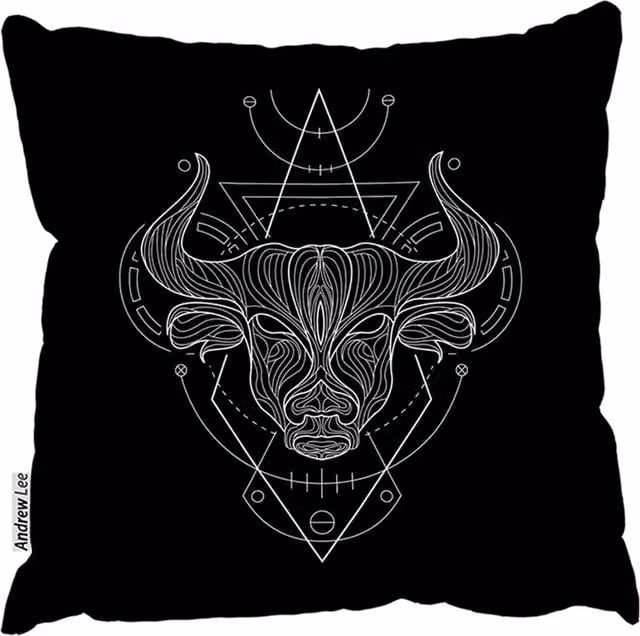 Zodiac Taurus Geometric Square Cushion in Black, 60 x 60 cm