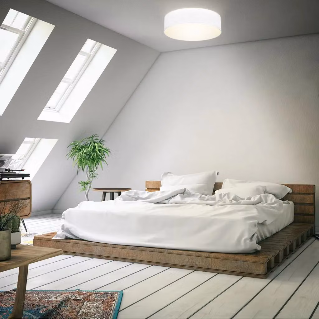 B.K.Licht Modern White Fabric Cylinder Ceiling Light with 2 x E27 Sockets – 3