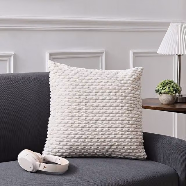 Lifeideas Beige Corduroy Square Throw Pillow with Insert