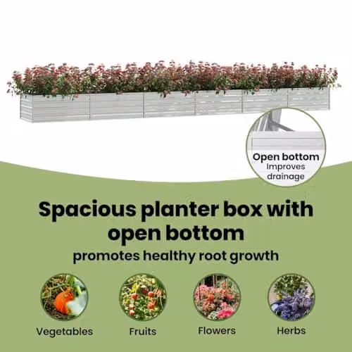 vidaXL Galvanised Steel Raised Garden Bed, Silver, W: 80 cm, D: 80 cm, H: 45 cm – 4
