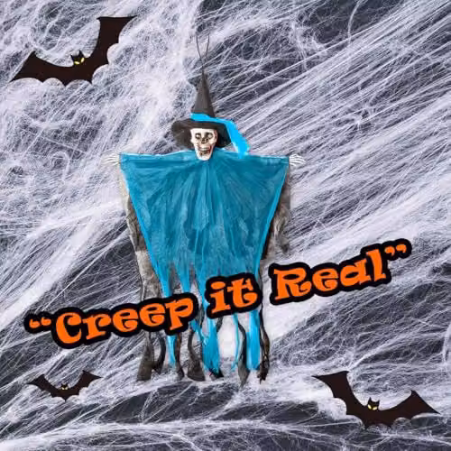 VFM e-Store Hanging Skeleton Halloween Decoration with Light Up Eyes in Blue and Orange – 5