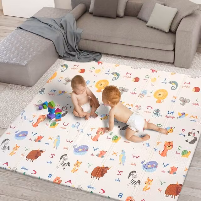 KIDOOLA Reversible Baby Play Mat with Giraffe and Road Designs, Multicolour XPE Foam, W: 200 cm, D: 80 cm