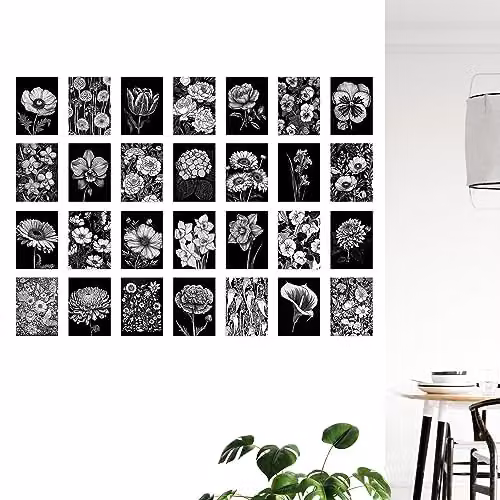 Artery8 50 Piece Black and White Floral Aesthetic Collage Kit Wall Art Prints, W: 15 cm, H: 10 cm – 3