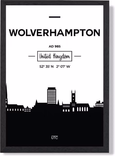 ARTZE Wolverhampton Black and White City Skyline Framed Print – 1