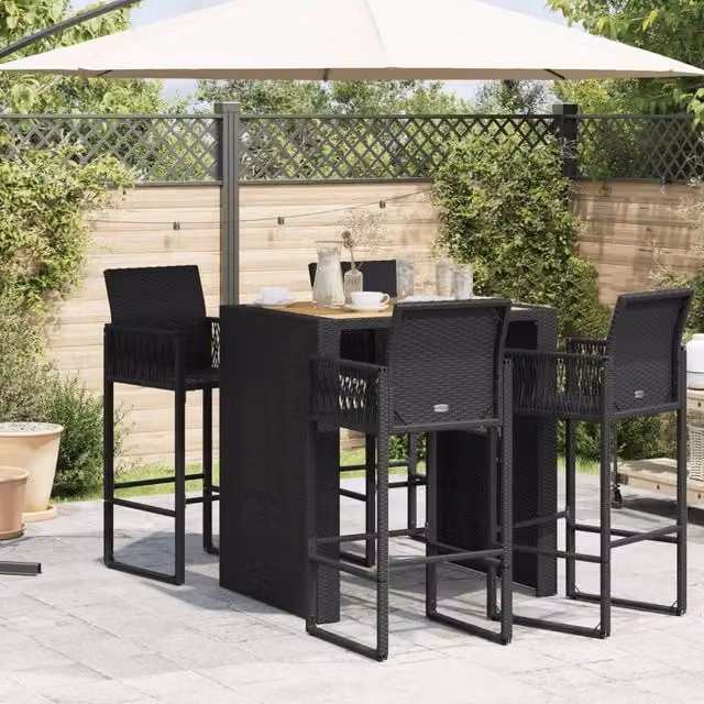 Berkfield Home Beautiful Garden Bar Table with Black Acacia Wood Top, W/D/H: 105 x 80 x 110 cm – 1