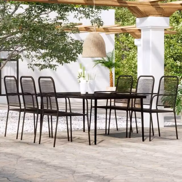 Berkfield Home 7 Piece Modern Garden Dining Set in Matt Black Powder Coated Steel and Glass – 1