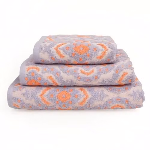 Allure Bath Fashions Ikat Design Cotton Bath Sheet in Purple, Orange and Coral, W: 90 cm, H: 150 cm – 1