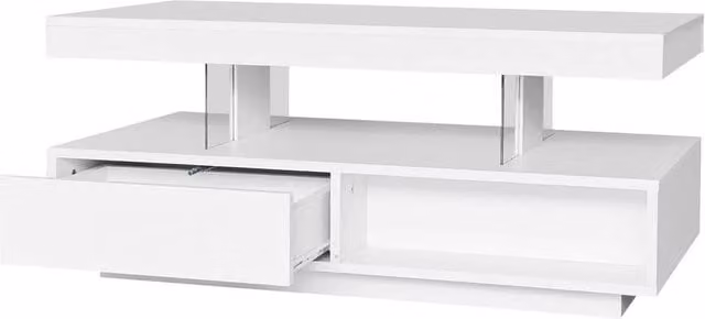 KORVIXA White High Gloss LED Coffee Table and Sofa Side Table, W: 100 cm, D: 100 cm – 1