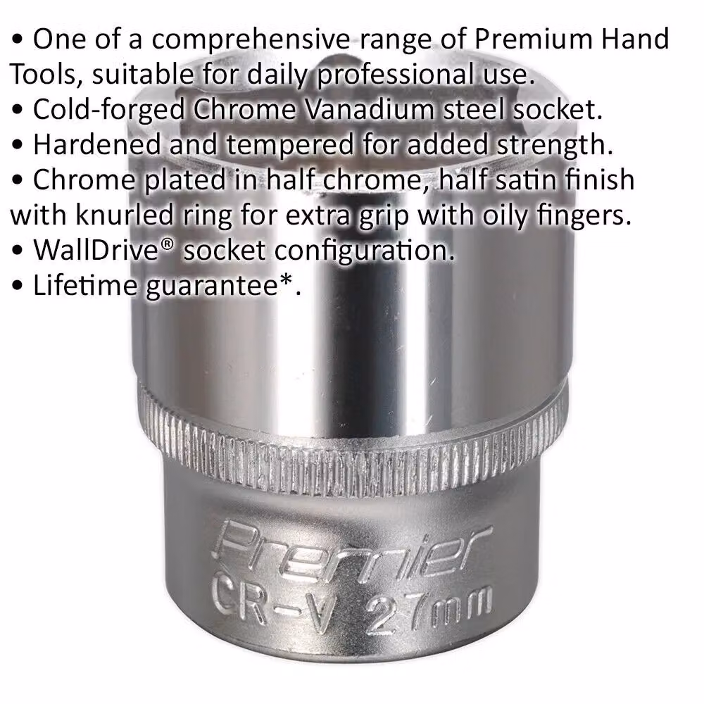 Loops 27mm Steel Drive Socket 1/2 inch Square Drive in Silver Chrome Vanadium – 2