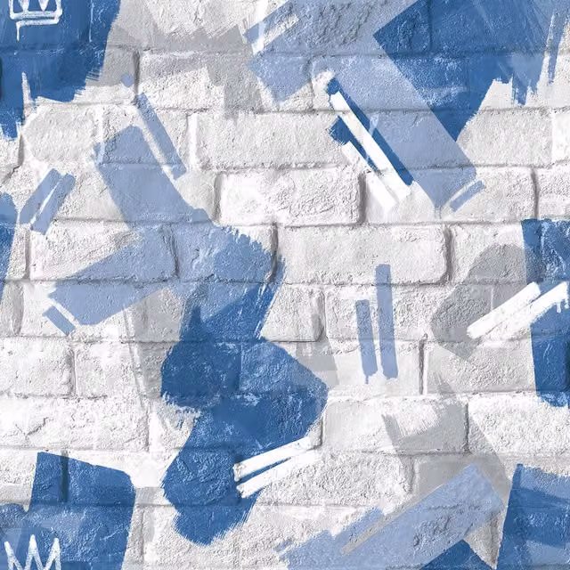 Muriva Pop Graffiti Brush Abstract Modern Wall Art in White and Blue
