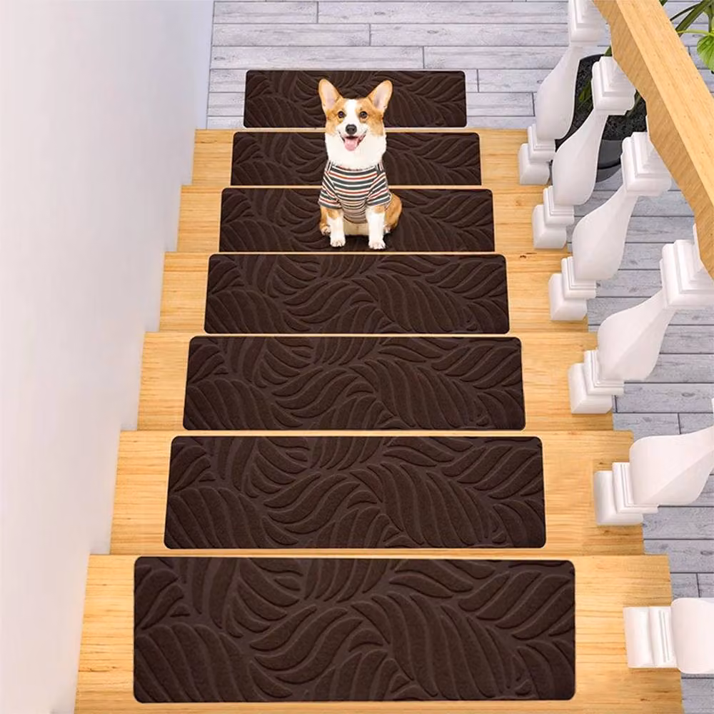 SPETLEK 15 Pcs Non-Slip Brown Stair Pads with Sound Dampening Polyester and Rubber Backing – 4