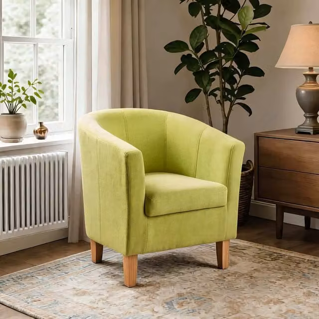 Home Source Bedford Small Padded Curved Back Tub Chair in Green Velvet