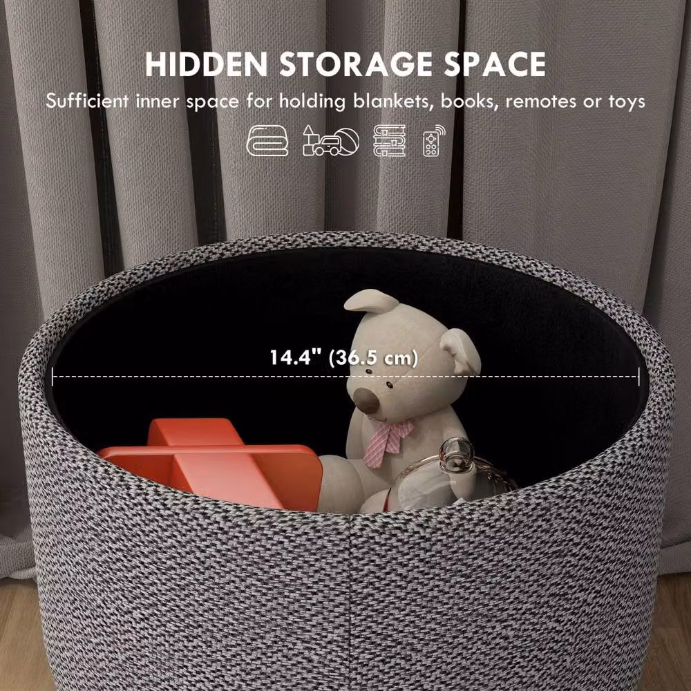 Wyld Haus Roli Round Storage Ottoman in Light Grey Linen Look, W/D/H: 40 x 40 x 39 cm – 5
