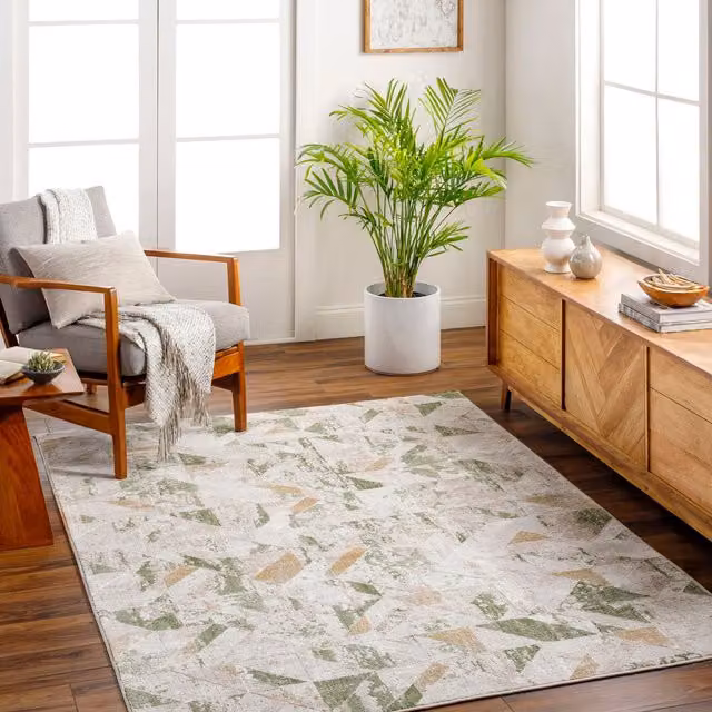 Livabliss San Francisco Modern Abstract Marble Rug in Green, Tan, Taupe and Ivory, W/D/H: 160 x 215 cm – 1