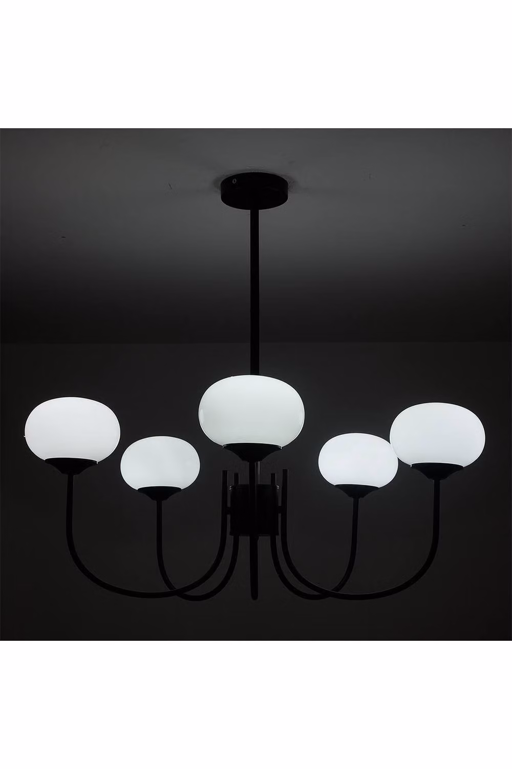 Living and Home Mid-Century 5-Light Glass Pendant Chandelier with E27 Lampshades in Black – 4