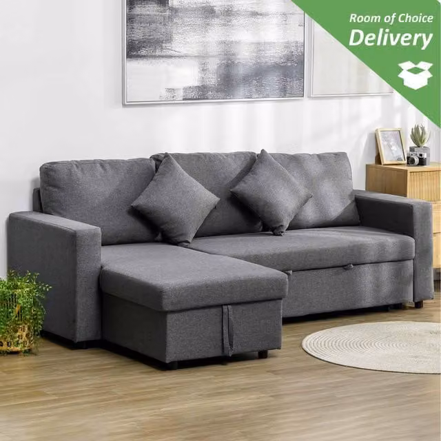 HOMCOM 3 Seater Reversible L-Shape Corner Sofa Bed with Storage in Dark Grey