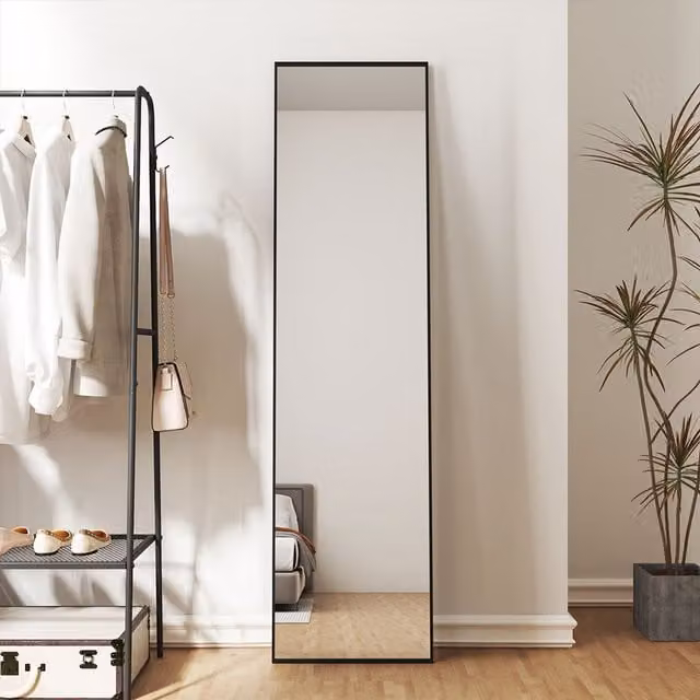 Kidkid Slim Rectangular Full Length Wall Mirror with Black Aluminium Frame