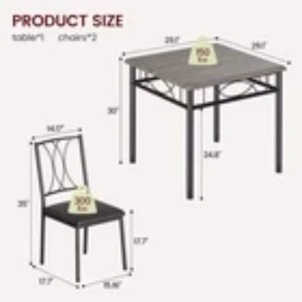 Kelvenix 3 Piece Modern Square Dining Table and Chairs Set in Grey – 6