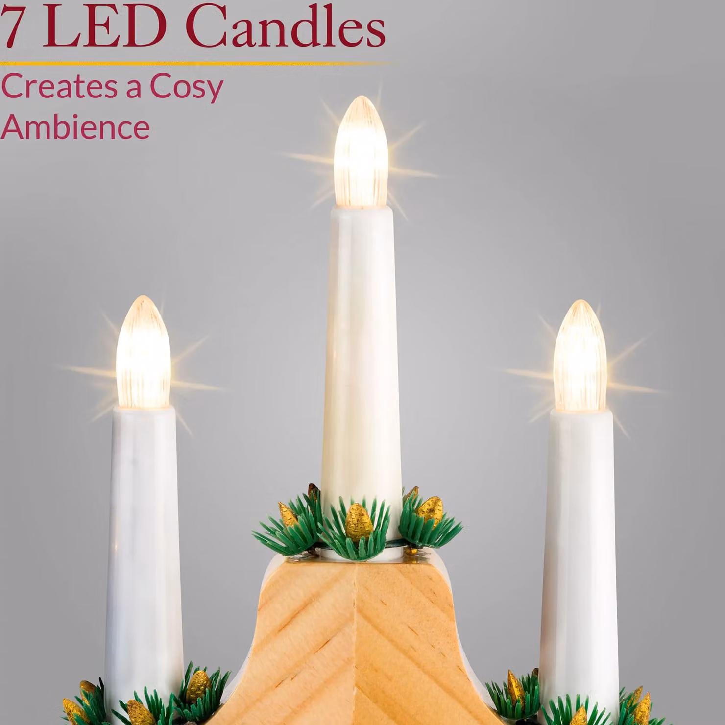 Christow Wooden Candle Bridge Christmas Decoration with Warm White LED, Brown, Mains Operated – 2