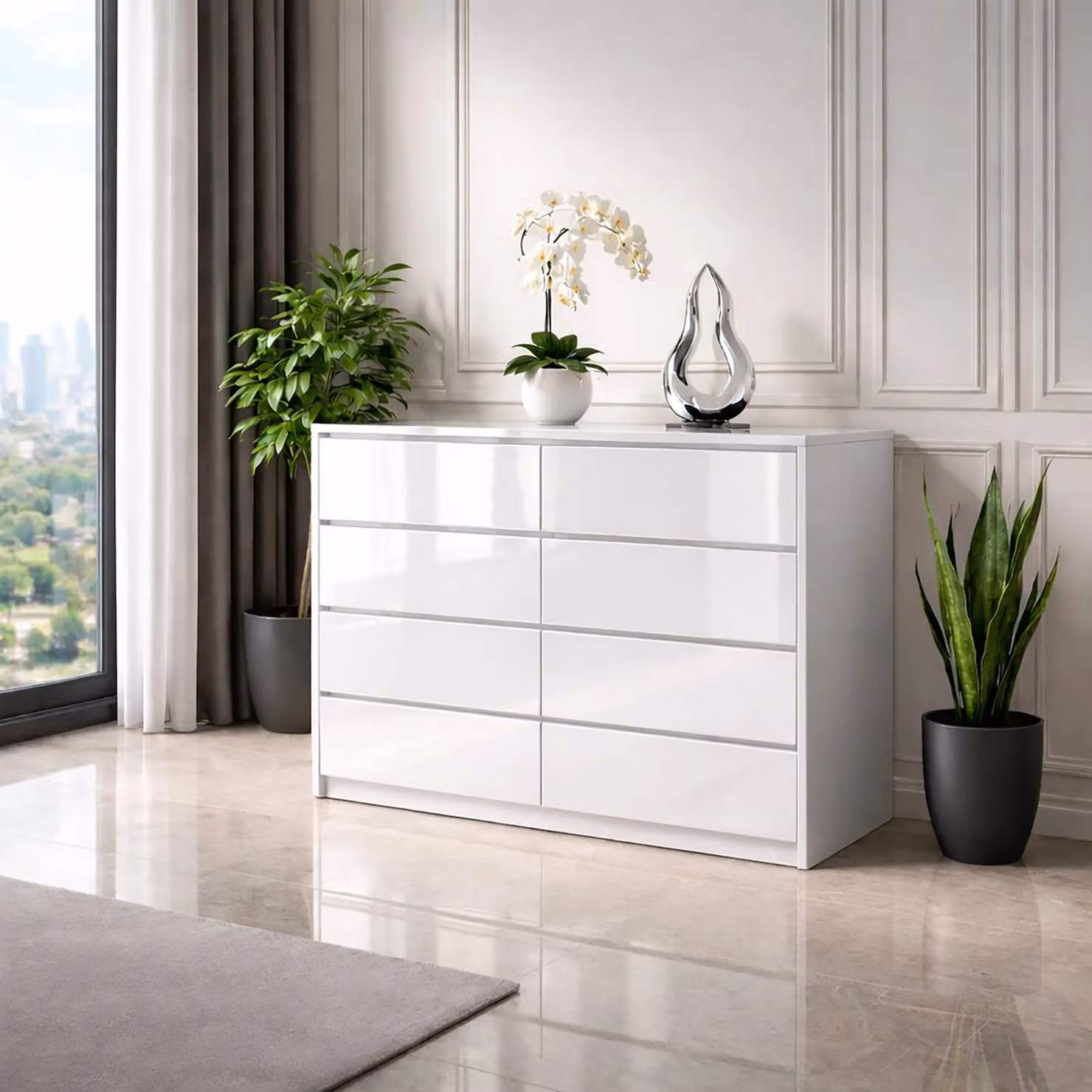 Harmin 8 Drawer High Gloss White Chest of Drawers with Sleek Handleless Design – 2