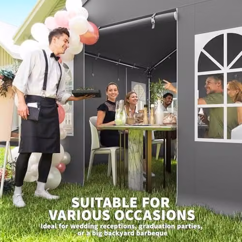 Outsunny Heavy Duty Garden Gazebo with Sides and Windows, Grey, W/D/H: 300 x 300 x 278 cm – 3