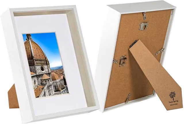 Nicola Spring Pack of 2 White 3D Deep Box Photo Frames with A5 Mount for A4 Photos