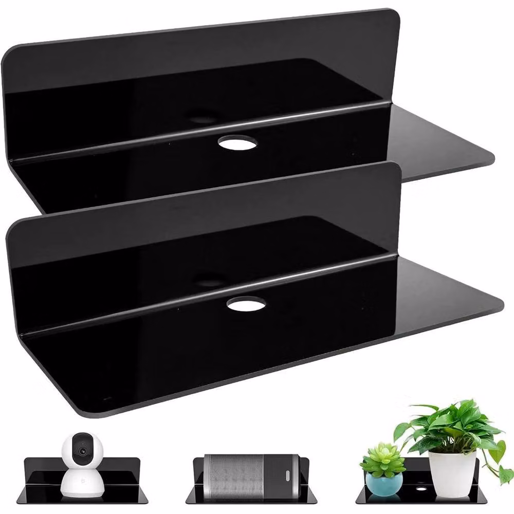 FLAVORA Set of 2 Black Glossy Acrylic Floating Wall Shelves – 2