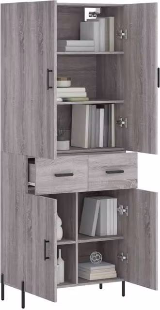 Berkfield Home Grey Sonoma Modern Highboard with Hinged Doors and Internal Shelves, W/D/H: 69.5 x 34 x 180 cm – 1