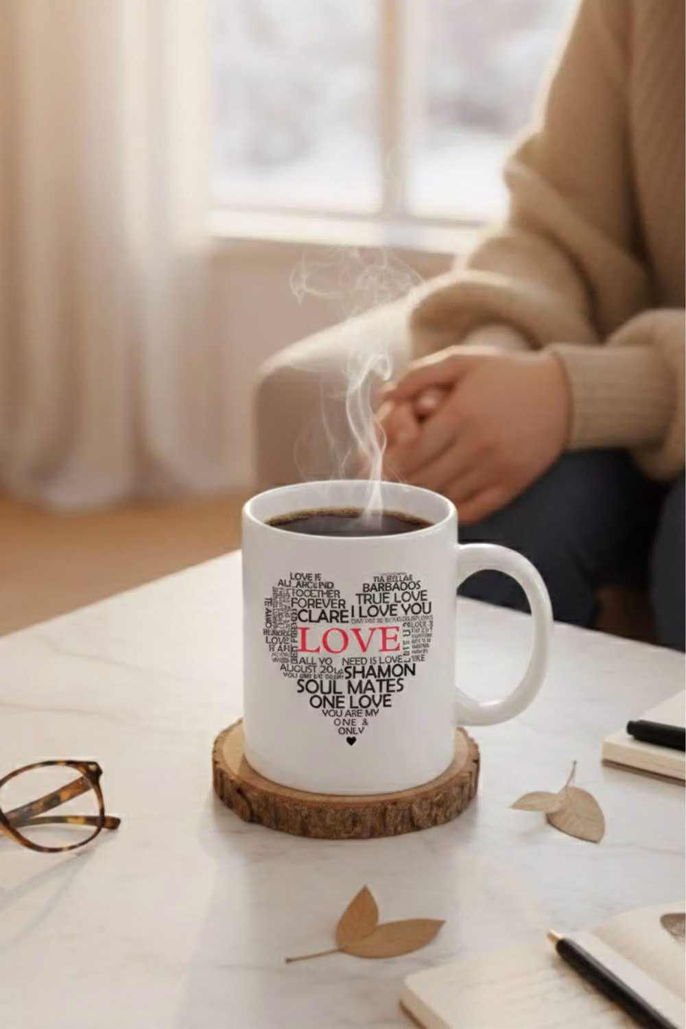 Dyzi Love Typography Heart Printed Ceramic Mug in White – 5